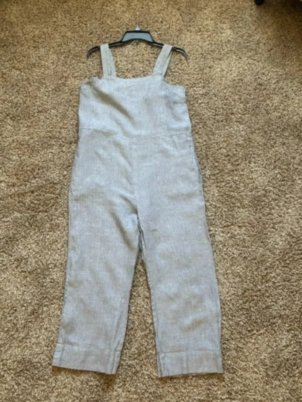 EVERLANE Sleeveless Square Neck Striped Crop Coastal Gray Jumpsuit Size 6,